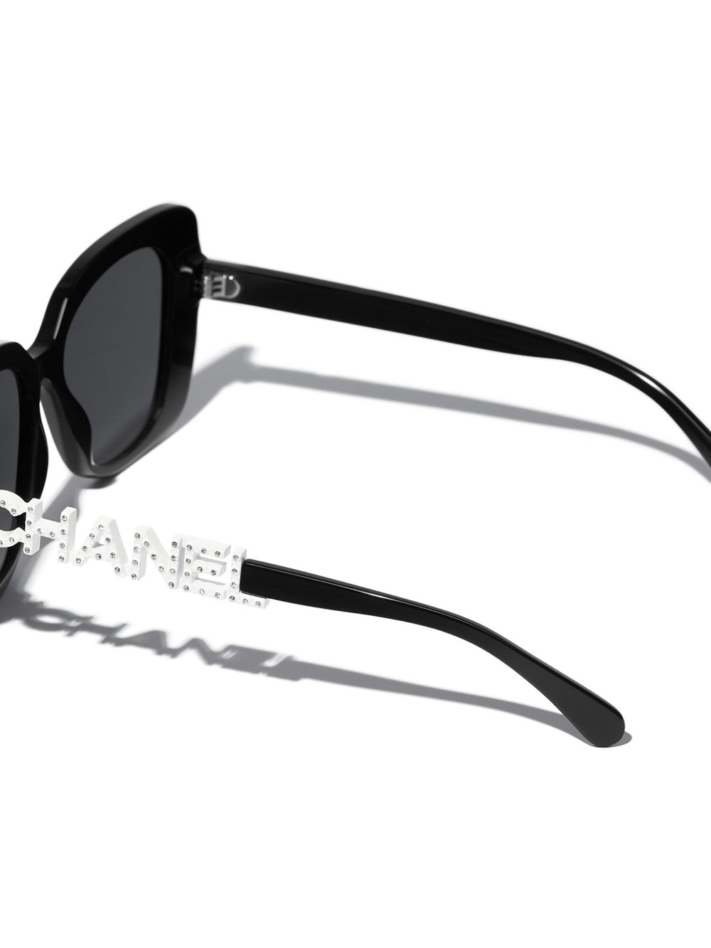 CHANEL Black Crystal-Logo Cat-Eye Sunglasses